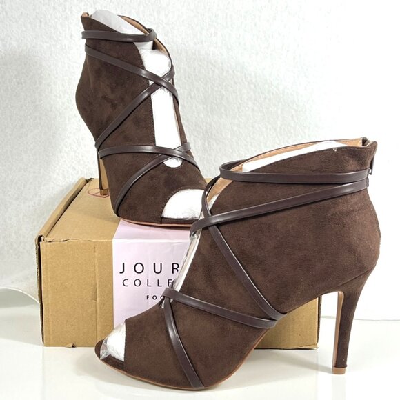 Journee Collection WD-Samara Brown Open-Toe Heeled Booties Women Size 10WD - Picture 1 of 12